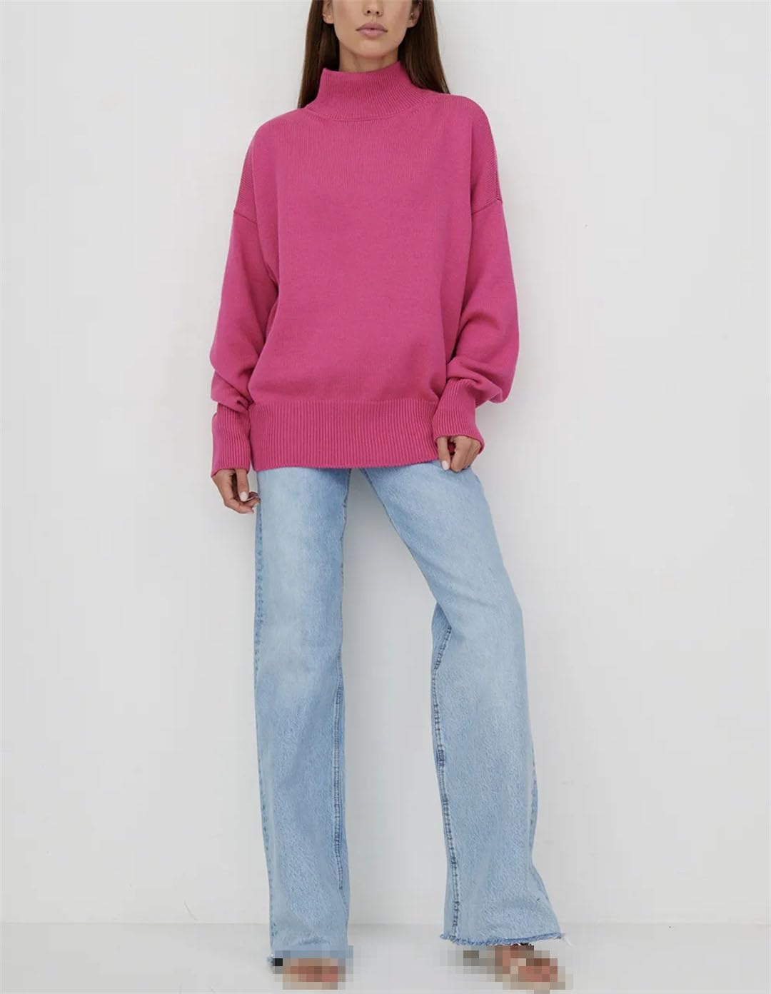 Maglione da donna a collo alto di base oversize a maniche lunghe maglione a tinta unita maglioni per le donne