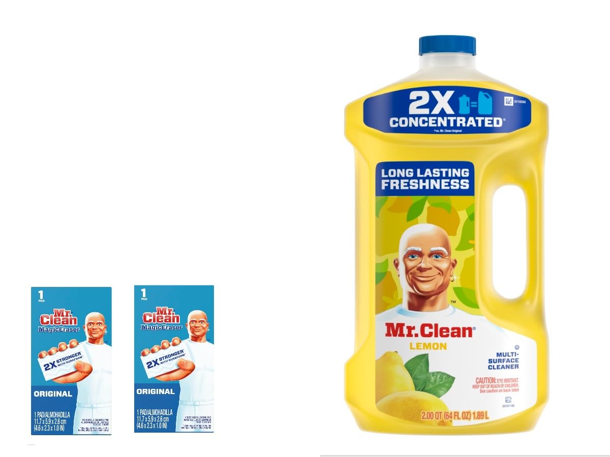 HABP GLOBALMr Clean Multi Purpose Lemon Liquid Cleaner 64 Oz and 2 Magic Eraser Original