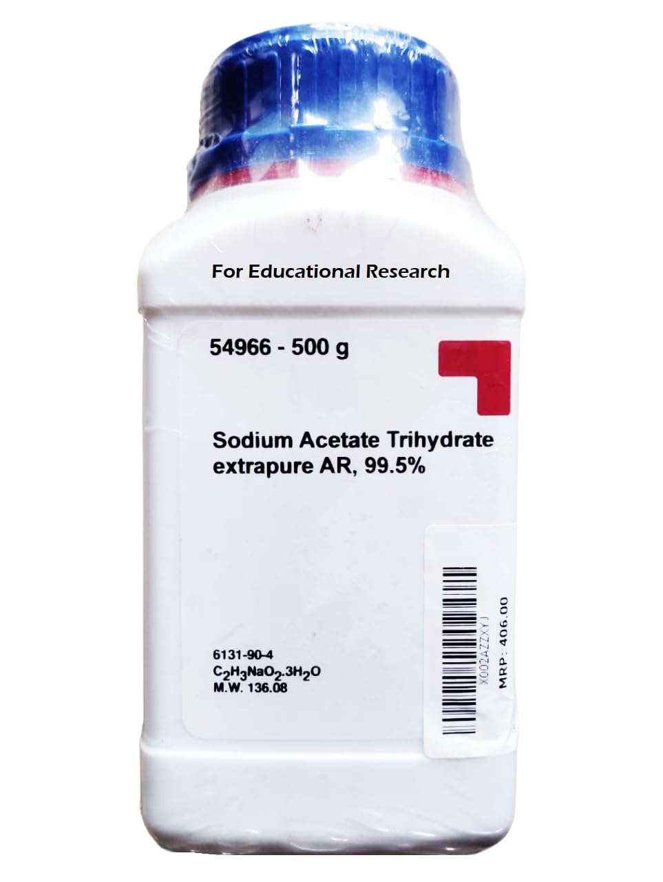 SRL Sodium Acetate Trihydrate extrapure AR Grade, 99.5%, 500Gm, CAS NO 6131-90-4, Molecular Formula : C2H3NaO2.3H2O, Storage : Room Temperature, Shelf Life : 60 Months for laboratory use