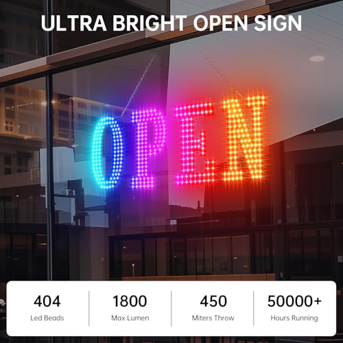 Image of 40'' x 14'' Open Signs for Business, Large LED Open Sign with 16 Million Colors, APP & Remote Control, Timer, 44 Flashing Modes, Adjustable Brightness & Speed, for Storefront Window or Glass Door