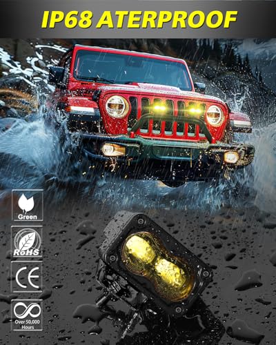 Image of SAE Yellow LED Fog Lights 3 inch 40W CREE LED Street Legal Fog Lights | SAE DOT Approved Compliant, High Intensity CREE LEDs, Cut-off Beam Fog Lights for Truck Motorcycle Pickup SUV Car Surron