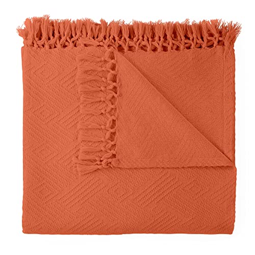 Image of 100% Organic Cotton Throw Blanket - Lightweight Organic Cotton Blanket Throw for Living Room Sofa Bedroom and Office Decor - 100% Cotton Elegant Diamond Woven Throw Blanket (60x80, Rust)
