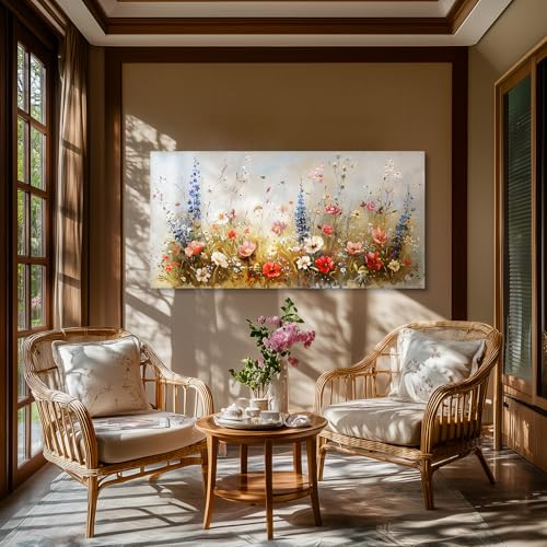 SERIMINO Modern Wildflower Wall Art, Rustic Botanical Floral Extra Large Artwork, Flower Market Canvas Art Prints, Nature Plant Wall Pictures for Living Room Dining Room Farmhouse Cottage 30X60 Inch