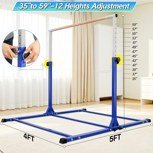 Image of Seliyoo Foldable Gymnastics Bar for Kids Teens Ages 3-18, 5FT /6FT Kip Training Bar -Sturdy Base for Home Training,Adjustable Height 35 inch to 59 inch for, 400 LBS Capacity,Anti-Slip Base & Easy Assembly