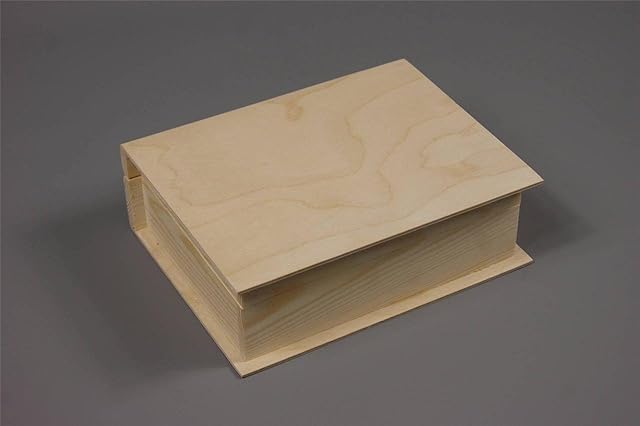 PLAIN WOOD WOODEN BOX HINGED JEWELLERY LARGE BOOK BOX DECOUPAGE (PD4L)
