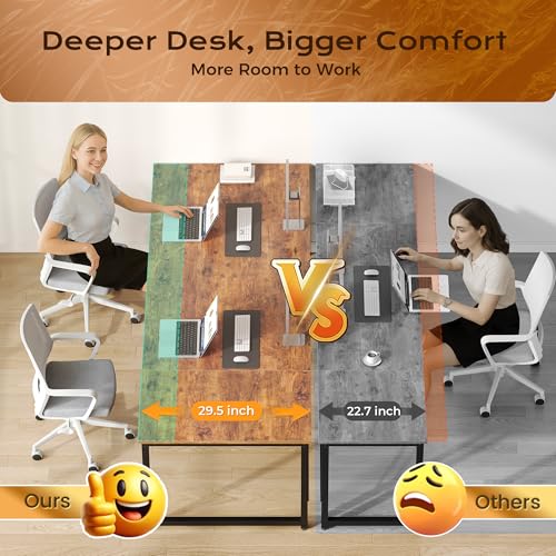 Image of PRAISUN 78.7 X 29.5 Inch Computer Desk with Deeper Desktop, Long Gaming Office Writing Work Desk for Home Office, Study, Bedroom, Work from Home, Metal Frame, Rustic Brown