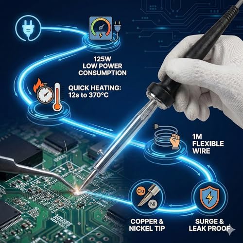 Image of 125W 220-230V Heat Pencil Tip Soldering Iron Kit with attachable element and Long PVC wire, Fast heating leak, and Surge Proof (Pack of 1)