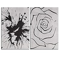 2 Panel Canvas Wall Art Black and White Flowers Canvas Prints Home Artwork Decoration for Living Room,Bedroom - 16