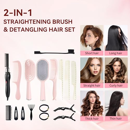 Set plancha de pelo con cepillos 17 piezas negro y rosa miniatura 3