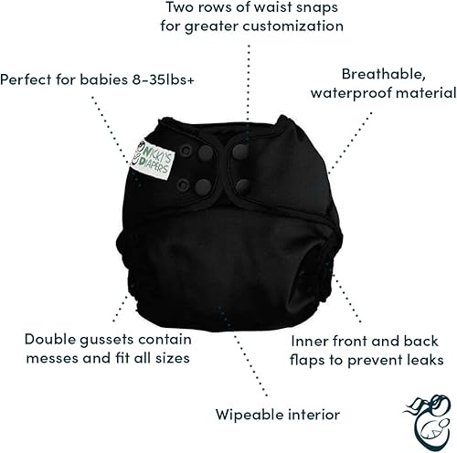 Miniatura 2 de Nicki's Diapers Funda de pañal de tela a presión de tamaño único, cubierta impermeable ajustable para bebés o bebés  Pañales de tela preplegados,