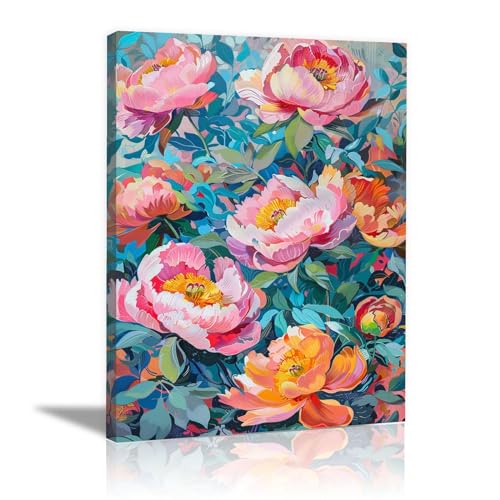 Impression sur toile WODJEM peinture de fleurs encadrée 70x100cm