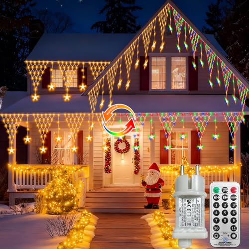 DBFAIRY 4M Lichternetz Außen Weihnachten, 196 LED Stern Lichternetz...