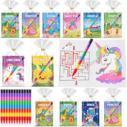 ZMLM Mini Libri da Colorare con Pastelli a Cera regalini fine festa compleanno, gadget compleanno bambini per 4 a 8 Anni Attività Artistich (Classic, 24)