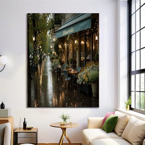 Street scene photography After the Rain Cafe Canvas Wall Art