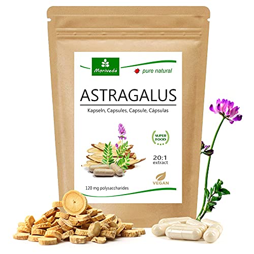 MoriVeda® - Capsules d'Astragale (112 mg de polysaccharides et 0,8 mg de glucosides) Tragant Tragacantha Membranaceus poudre de racine - produit végétal de qualité (1x90 capsules) Cover