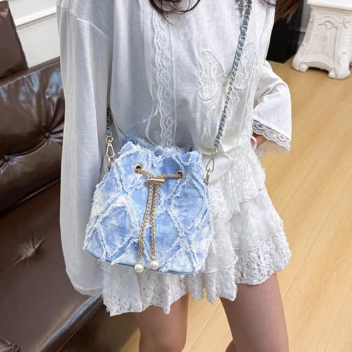 Small Denim Bucket Bag, Jean Purses for Women Denim Crossbody Bags Hobo Bag Drawstring Handbag3
