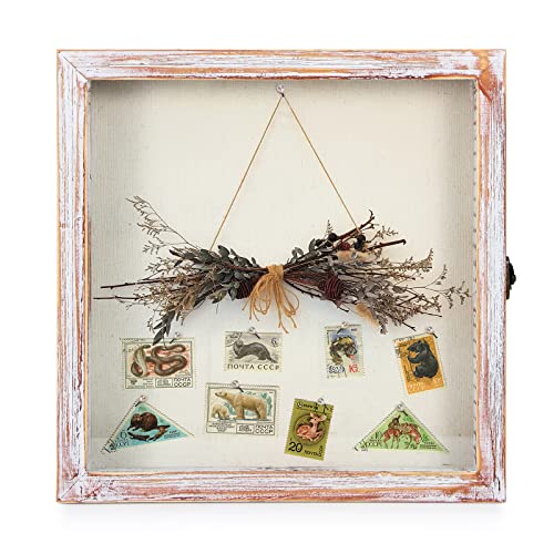 Image of TJ.MOREE Shadow Box 11 x 11 Display Case Wood Picture Frame White Pink | Memory Box with Linen Back for Memorabilia, Bouquet, Military Medals, Pet Memorial Gifts
