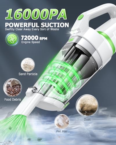 Image of AHNR Handheld Vacuum Cleaner Cordless Rechargeable 16000PA for Car Home
