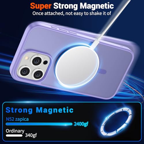 Image of SUPFINE Magnetic for iPhone 15 Pro Case (Compatible with MagSafe) (Military Grade Drop Protection) Slim Translucent Matte Shockproof with Anti-Fingerprint Phone Case,Purple