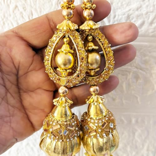 Image of Adikala Craft Store Handmade Ethnic Latkan Tassel Set of 2 for Saree Pallu, Blouse, Suits, Dupatta, Lehenga Decor | Ethnic Saree Pallu, Blouse, Suit, Dupatta & Lehenga Decoration (Golden Ball)