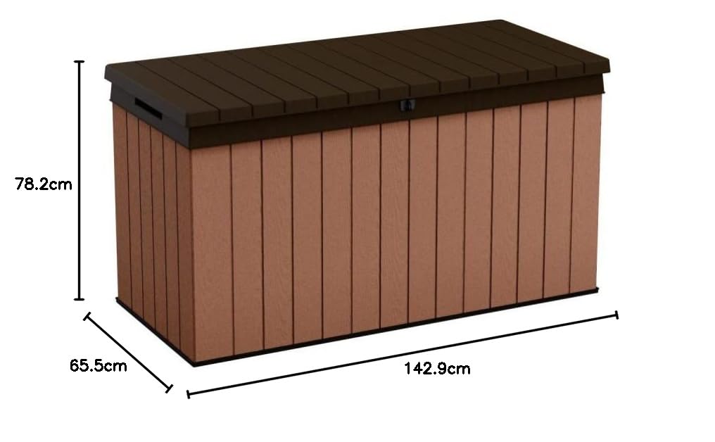 Koll Living Auflagenbox/Kissenbox 570 Liter l 100% Wasserdicht l mit Belüftung dadurch kein übler Geruch/Schimmel l Moderne Holzoptik l Deckel belastbar bis 300 KG (2 Personen)