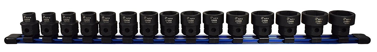 Astro Pneumatic Tool - 15Pc 1/2" Drive Low Profile Nano Impact Sockets - Metric (model: 78215)