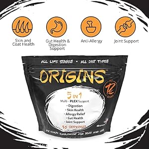 Origins 5-in-1 Dog Supplement - Powdered Food Topper w/Natural Omega 3 Fish Oil - Supports Healthy Digestion, Skin, and Coat - Helps Reduce Itching & Joint Inflammation (2 lbs) Origins 5-in-1 Dog Supplement – Powdered Food Topper w/Natural Omega 3 Fish Oil – Supports Healthy Digestion, Skin, and Coat – Helps Reduce Itching & Joint Inflammation (2 lbs)