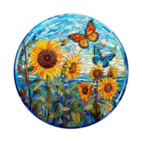 KaayeeWood Puzzle en Bois pour Adultes-200 Pièces Tournesol en Vitrail