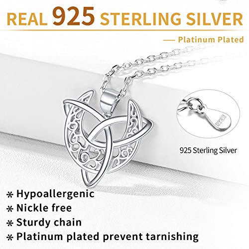 ChicSilver 925 Sterling Silver Irish Triquetra Trinity Knot Jewelry, White Gold Plated Celtic Knot Crescent Moon Goddess Pendant Necklace for Women, 18 Inch Chain - Image 6