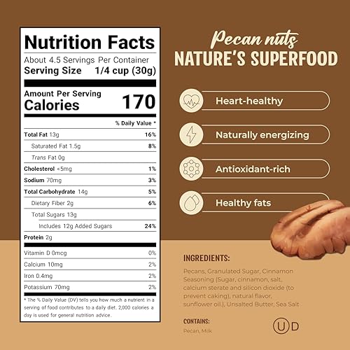 Image of Churro Praline Pecans 5 oz - Sweet Cinnamon Sugar Pecan Snack with Crunchy Coating - Gourmet Candied Pecans by La Nogalera