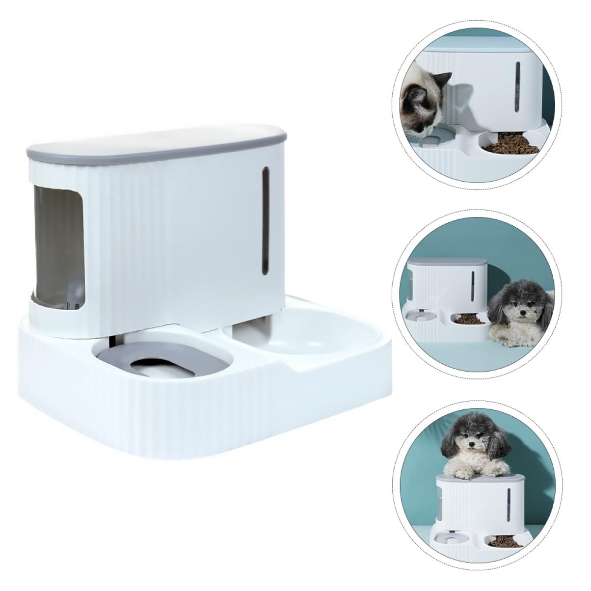 Automatischer Futter und Wasserspender 0,85l Wasserspender 3l Futterbehälter Abnehmbar mit Sichtfenster Zufällige Farbe für Hunde und Katzen