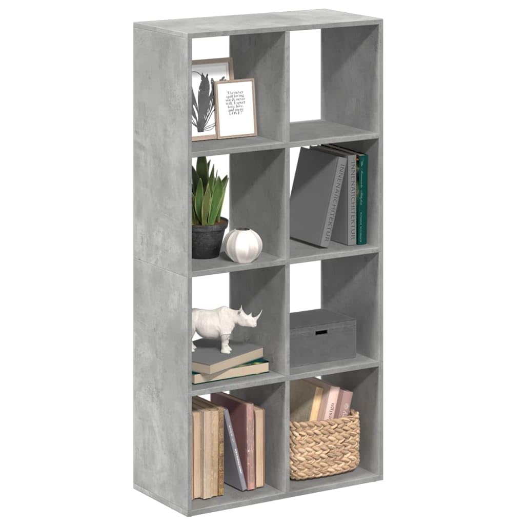 VidaXL Raumteiler Bücherregal, Standregal Raumtrenner Für Wohnzimmer Schlafzimmer Büro, Büroregal Würfelregal Regal 8 Fächer, Betongrau Holzwerkstoff