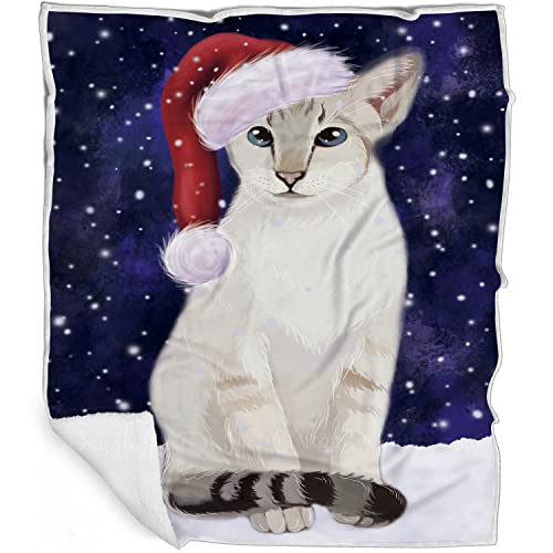 Doggie of the Day Oriental Blue-Point Siamese Cat Blanket - Let it Snow - Super Soft & Warm Pet Theme for Sofa or Bed, Warm Fleece, Sherpa or Woven Material, BLNKT162346 (50x60 Woven)