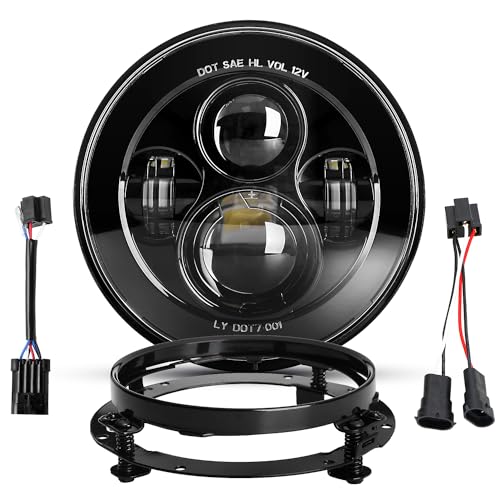 Image of Dot Approved 7Inch Black LED Headlight with Mounting Bracket Compatible with Motorcycle Tour,FLD,Softail Heritage,Street Glide,Road King,Electra Glide,Yamaha V-Star Road Star Wrangler