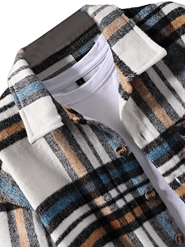 SweatyRocks Men's Plaid Long Sleeve Button Front Jacket Drop Shoulder Single Breasted Coat Shirt3