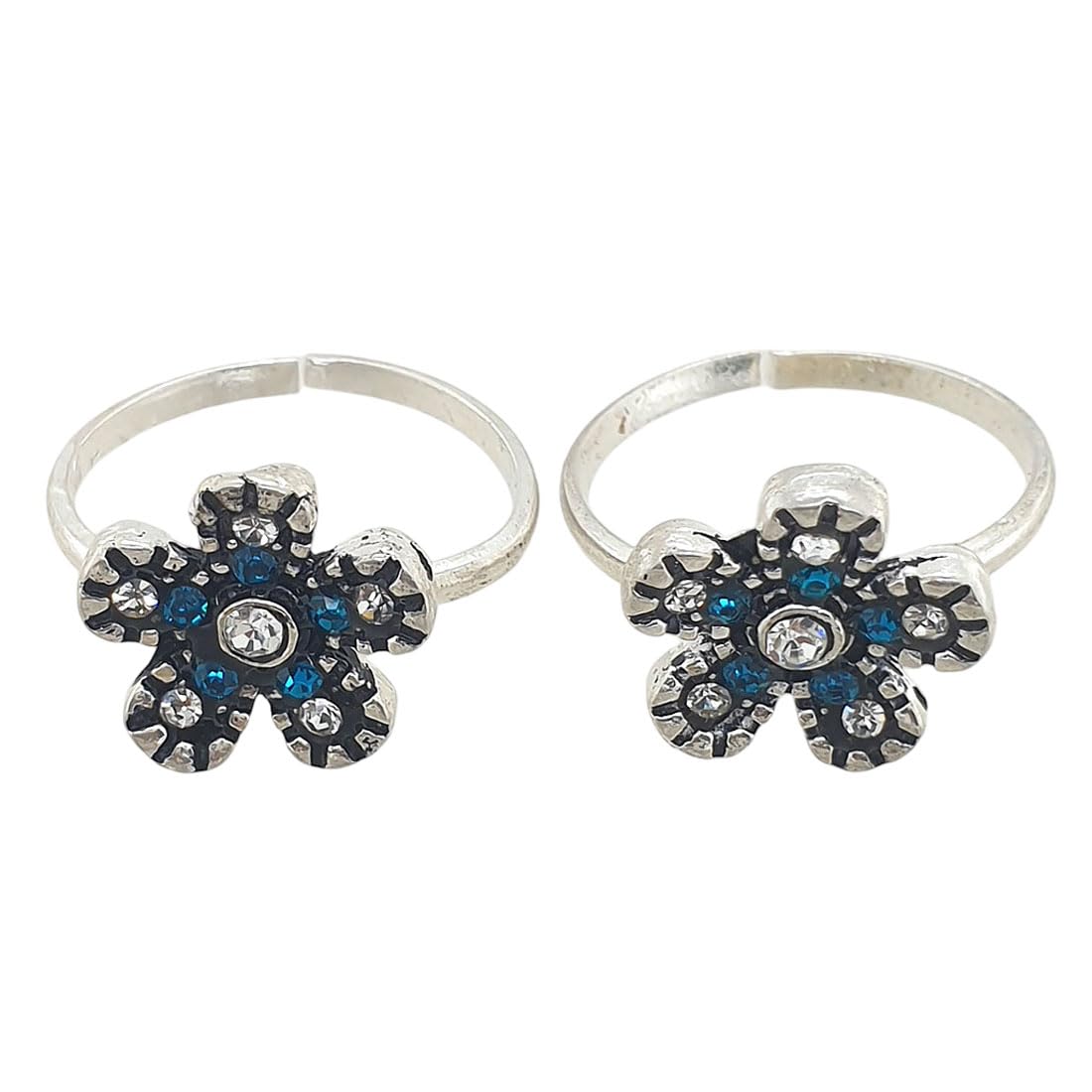 sahiba gems Pure Silver/Chandi Rich Look Antique Toe Rings/Chutki with Multi Color Zircon Cz For Women ~ Pack in 2 Pieces-picture-28