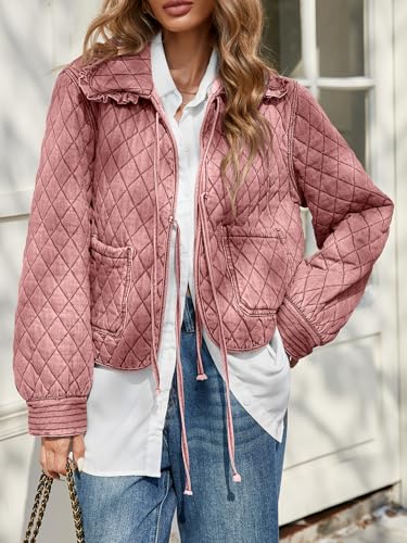 Image of Tankaneo Womens Quilted Denim Puffer Jackets Tie Front Bow Cropped Puffy Jackets Fall Cute Short Jeans Coat