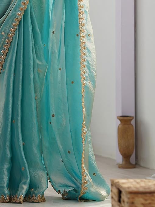 Global Women's Paper Silk Embroidered Saree With Unstitched Blouse Piece
