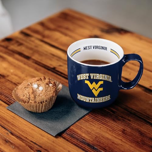 Image of Logo Brands NCAA West Virginia Mountaineers 15 oz Stripe Coffee Mug - Vintage Team Logo, Inside Print & Stripes, Microwave & Dishwasher Safe- Great Gift For Fans & Alumni