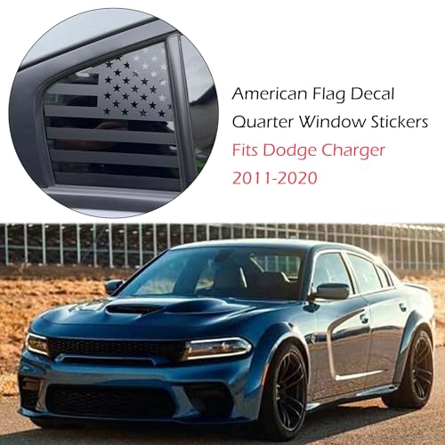Image of American Flag Decal Car Rear Side Window Sticker Matte Black Rear Quarter Window DIY Sticker Left and Right Side Window Cling Car Exterior Decoration Accessories, for Dodge Charger 2011-2020