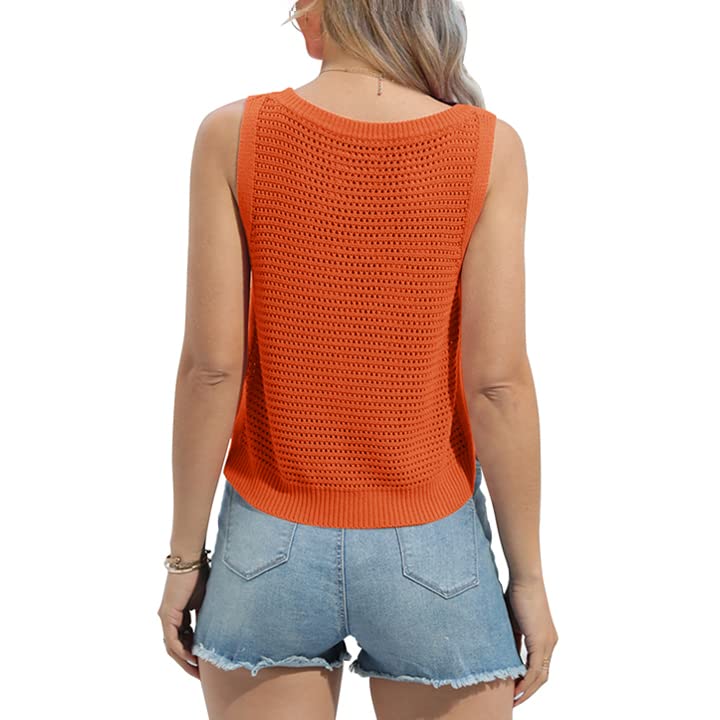 Image of FISACE Womens Crochet Tank Top Sleeveless Knit Summer Sweater | Round Neck, Hollow Out, Lightweight , Casual Crop,Cute Boho Vest