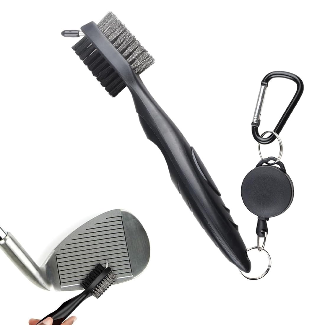 1 Pcs Spazzola per Mazze da Golf con Clip (Moschettone), Doppia Testina, per Pulizia di Club Face e Groove, da Appendere alla Borsa da Golf
