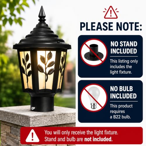 Image of SINOMAN Exterior Outdoor Gate Lamp Light Outdoor Post Light, Matt Black Pillar Lamp Fixtures Leaf Design Perfect for Patio Porch Garden and Gate Post Decor (Bulb Not Included) (Pack of 1)