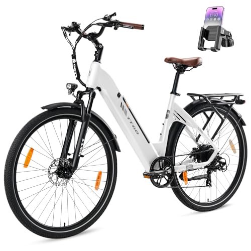 ttgo 28 Zoll E Bike, Elektrofahrrad Damen Herren mit 36V 20AH Akku Drehmomentsensor 25km/h 7 Gang Reichweite 80-120KM, LCD Display Hydraulische Scheibenbremse 3 Modi, C3 PRO (Weiß)