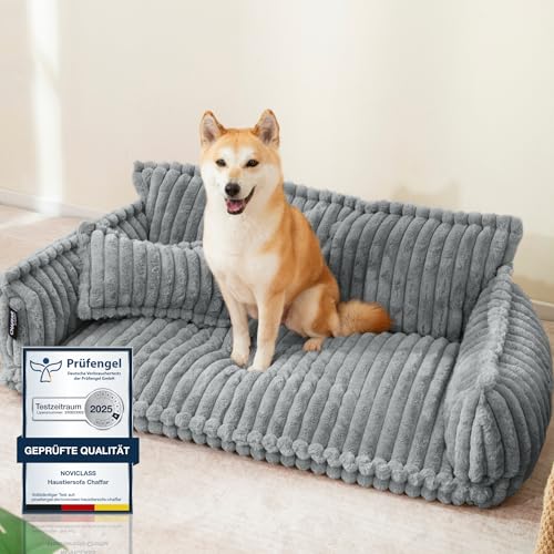 noviclass® Hundesofa Chaffar Hundebett | Orthopädische Matratze | Moderner Stil | Cord-Design Größen (Lichtgrau, XL (120cm))
