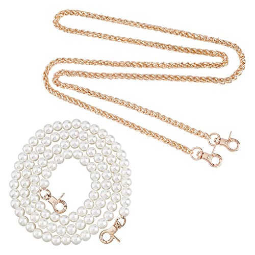 WADORN 2 Estilos Cadenas de Repuesto para Monedero, 103cm / 114.5cm Cadena Cruzada de Metal Perla de Imitación Cadena de Cuentas Bolsa de Hombro Bolsa de Mensajero Correa de Cadena con Hebillas Cover