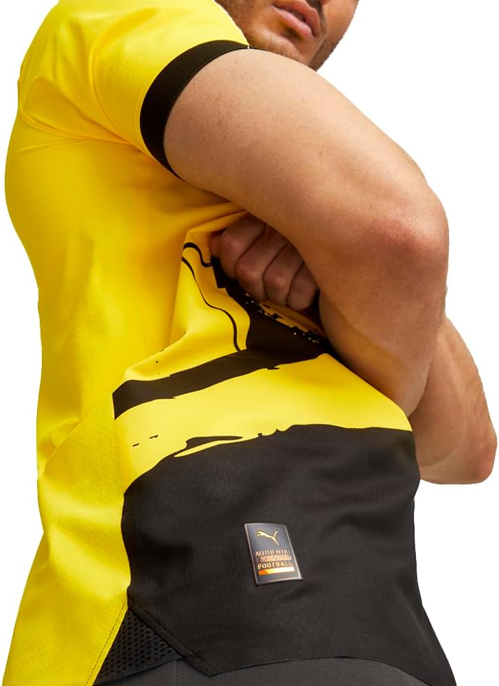 PUMA Mens BVB Home Authentic Crew Neck Short Sleeve Jersey Casual - Black, Yellow