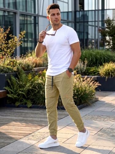 Image of ANNI Designer Men Cargo Pants Cotton Solid | Cargo Pants for Men | Mens Cargo Trouser | Multi Pocket Cargo Pant Regular Fit | Casual Stylish Bottom Wear for Mens Comfortable Clothing