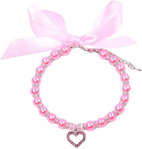 SKS PET Collar de perlas para perro y gato, colgante brillante con accesorios, joyería para cachorros hembra, Chihuahua Yorkie ajustable, hecho a