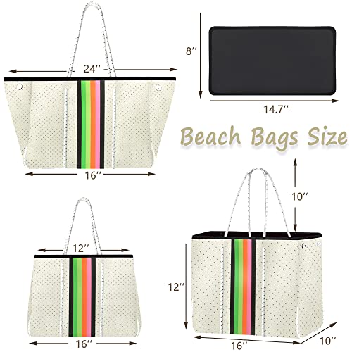 Beach Bag, Multipurpose Neoprene Tote Bag, Waterproof Shoulder Beach Tote, Large Tote Bag with Portable Wallet for Travel, Beach, Gym, Swimming （White）3